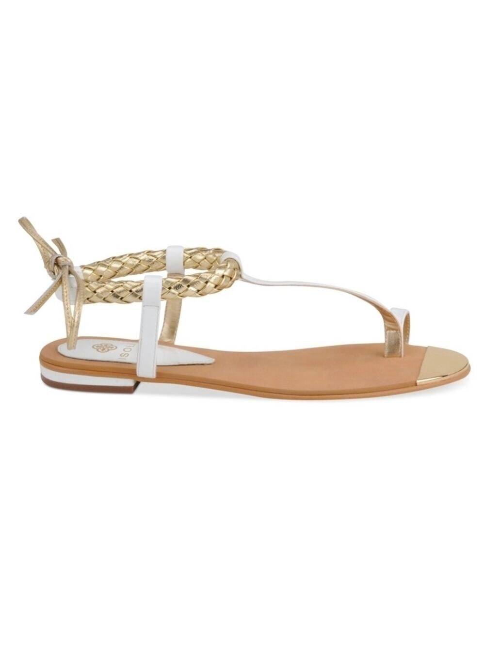 ISOLA Adena Leather White/Gold Pleated Braided. Straps Flat Sandals Size 8.5